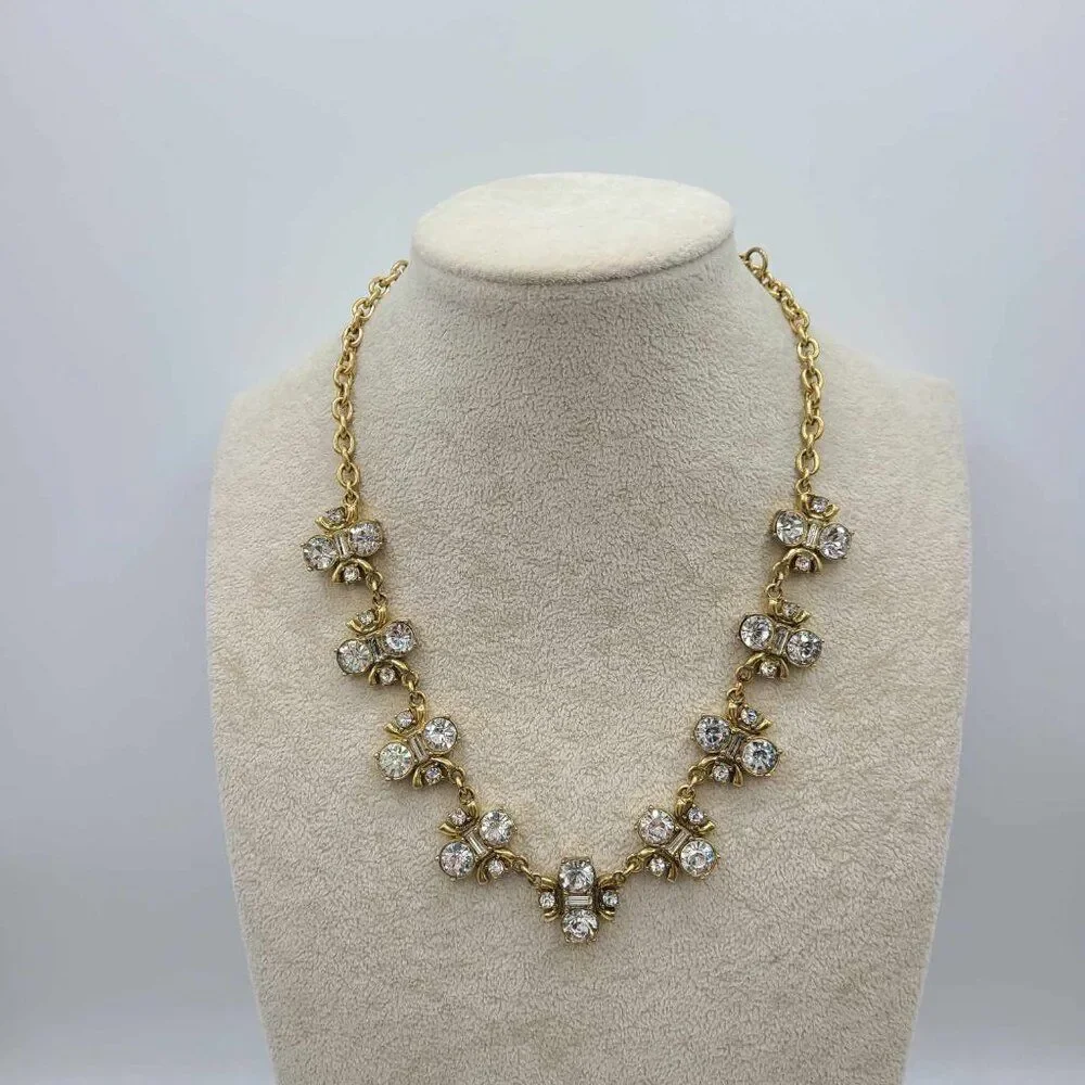J Crew Clear Crystal Gold Tone Necklace